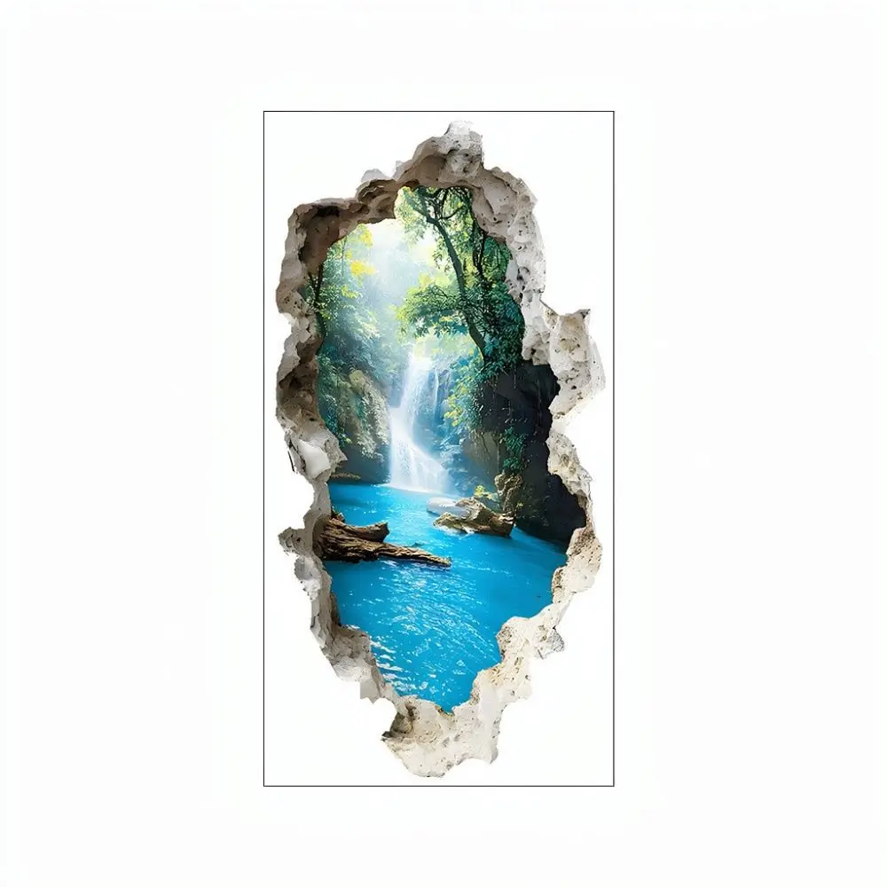 Creative Cave Waterfall Wall Sticker Waterproof Bathroom Decal Modern Home Decoration Immersive Scenery Landscape Mural Art