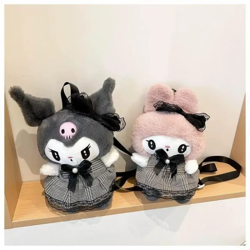 Mochila femenina Sanrio de franela Lolita, bolso de muñeca de estudiante bonito de dibujos animados Kawaii Kuromi, mochila de suministros escolares de moda, nuevo estilo