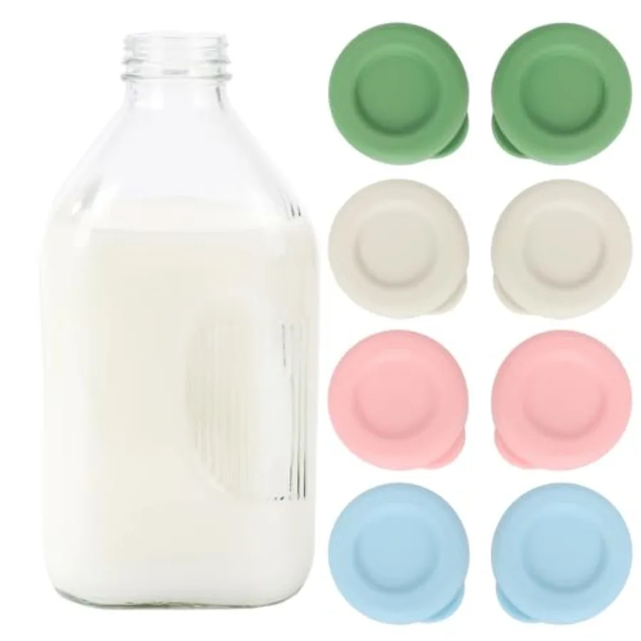 

8 Pack Silicone Replacement Caps 48mm Diameter Bottle Lids Storage Cover Fit Stanpac and Libbey Milk Glass Bottles Container No