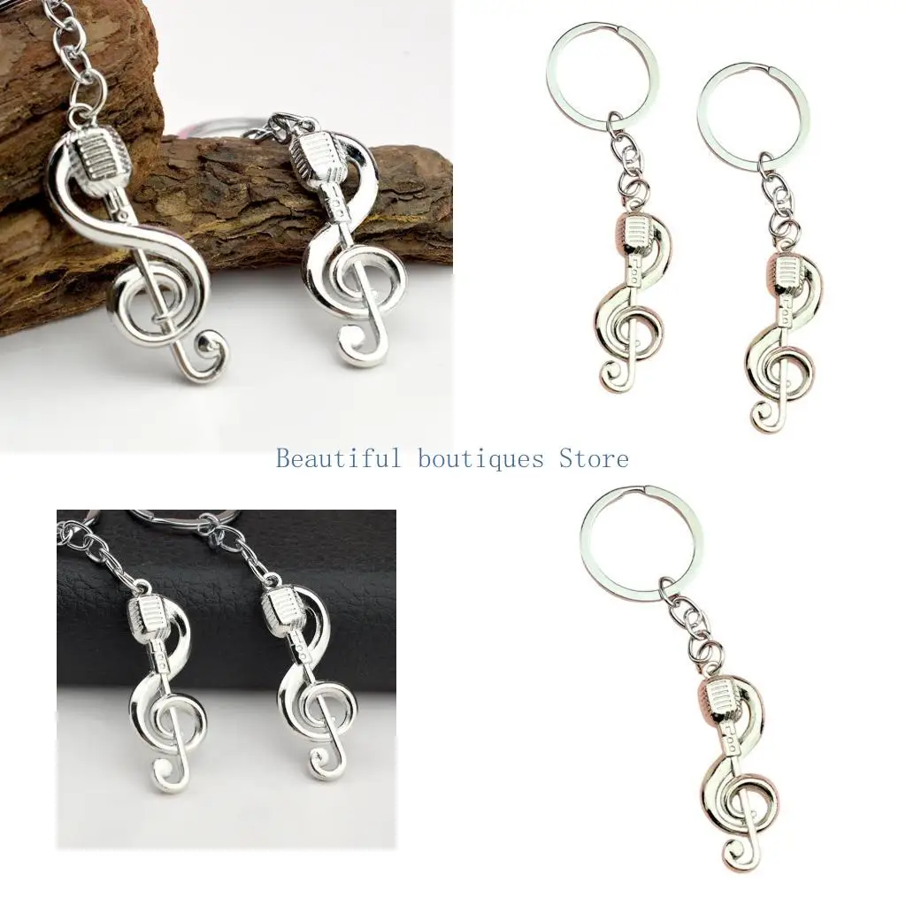 U4LF Treble Clef Music Keychain with Engraving Plate for Key Ring Use