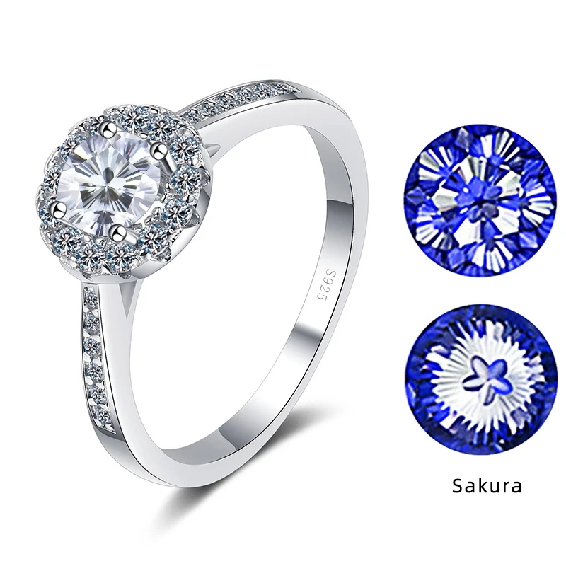 BIJOX STORY Multi Cuttings 1 Carat Moissanite Ring for Women S925 Sterling Silver Fine Jewelry Love 100 Plum Blossom Sakura Ring