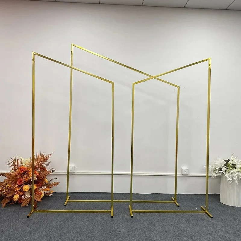 Shiny Wedding Arch, Gold-Plated, Beveled Edge, Pointed Three-Dimensional, Geometric Screen, Flower Stand, Decorative, 3Pcs