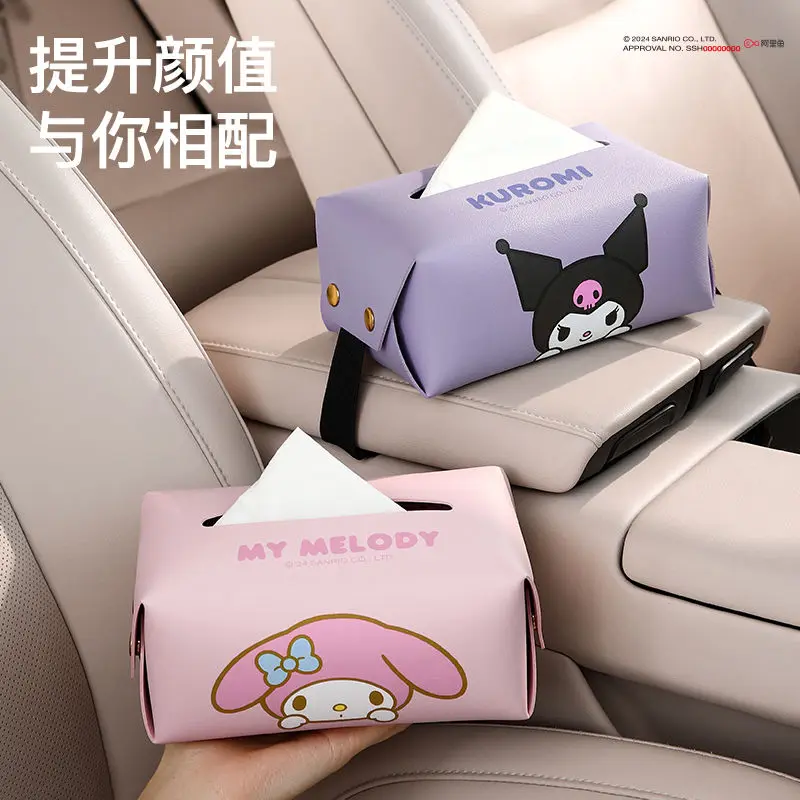 

Sanrio Kuromi My Melody Cinnamoroll Car Tissue Box Kawaii Anime Hanging Cardboard Box Girl Heart Cartoon Paper Box Gift for Kids