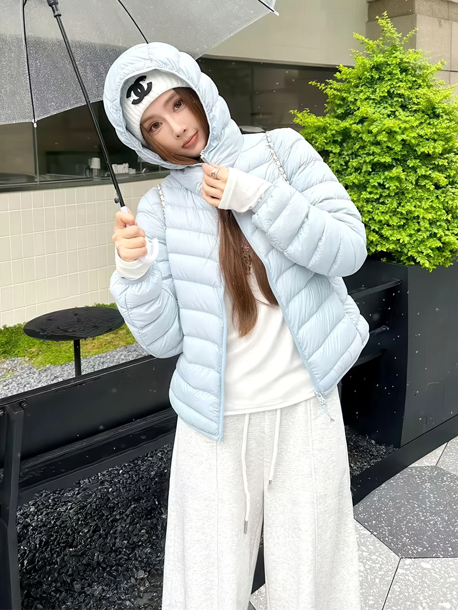 Coreano Sle ort con capucha abajo Jaet mujer ligero 90 blanco Du abajo ropa de abrigo cálida suelta Otoño Invierno Faion