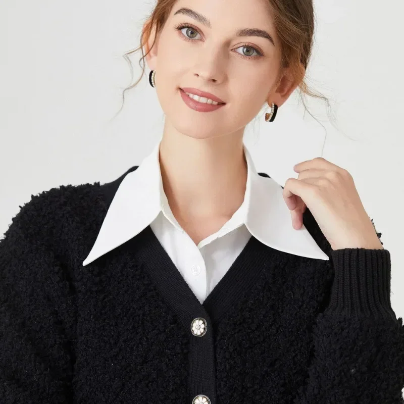 쉬폰 가짜 칼라 유니섹스 화이트 라펠 버튼 다운 하프 셔츠 탈부착 가능한 칼라 정장 넥웨어 가짜 칼라 액세서리