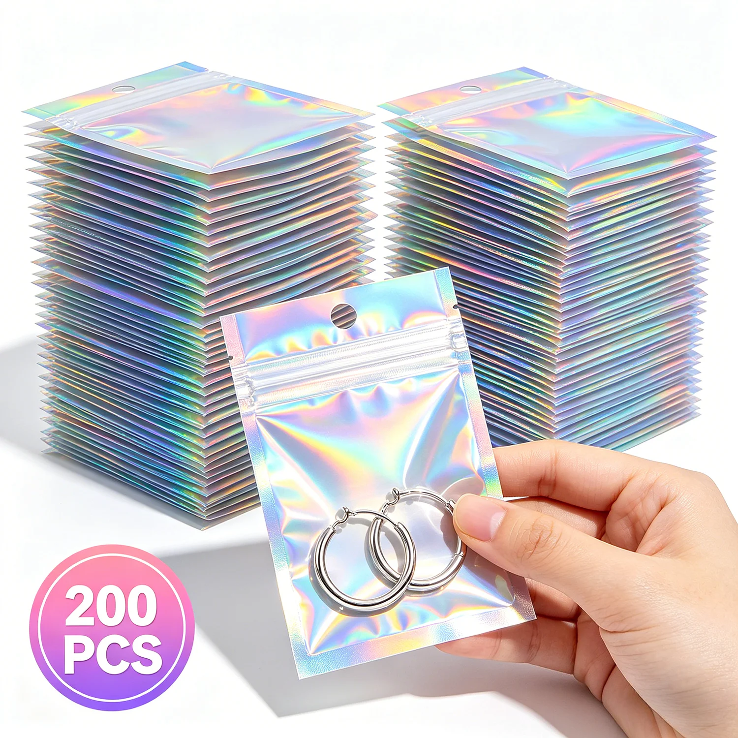 10–200 Stück Laser-Versiegelungsbeutel, farbige, wiederverschließbare holografische Beutel, Kunststoffbeutel für Schmuck, Verpackung, Geschenk, Aufbewahrungsbeutel