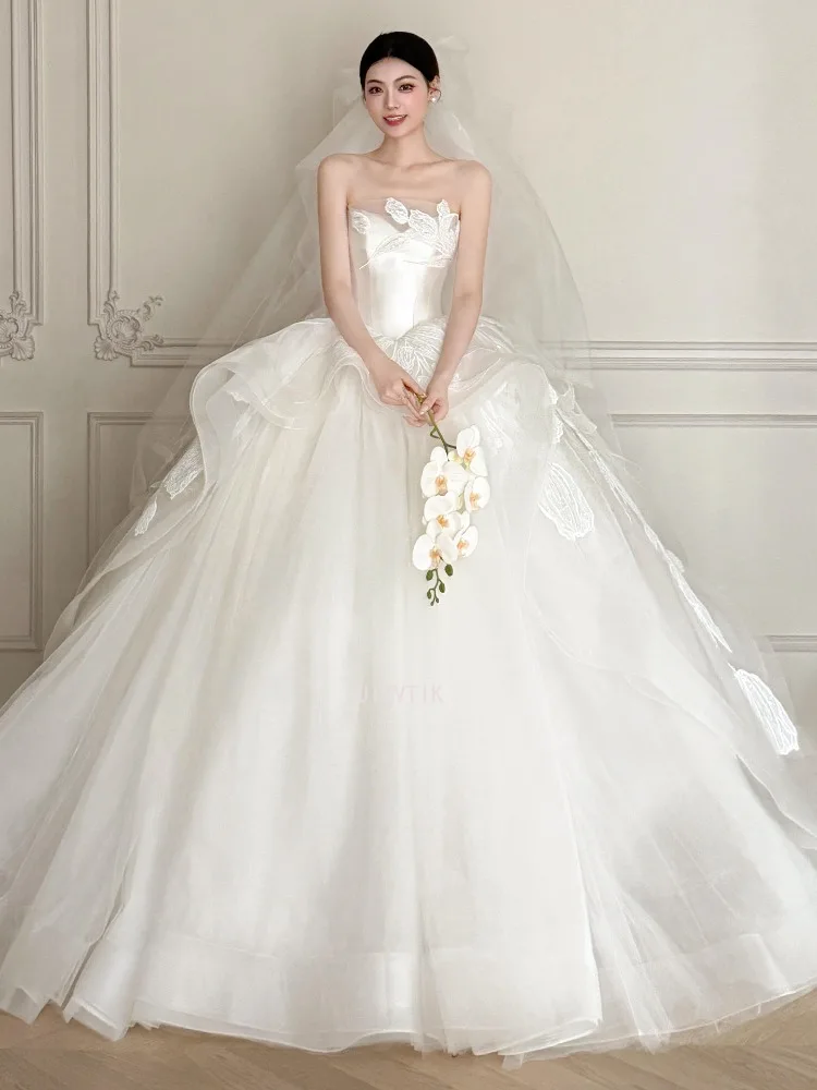 Luxry marfim tule noiva vintage vestido de noiva elegante feminino applique vestido de noiva sem alças vestidos de casamento personalizado 2026