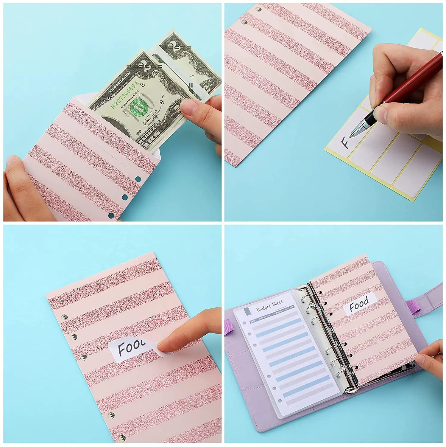 31 Pieces A6 PU Leather Binder Notebook Cash Envelopes System Budget Planner Organizer, Expense Budget Sheets and Labels Sticker