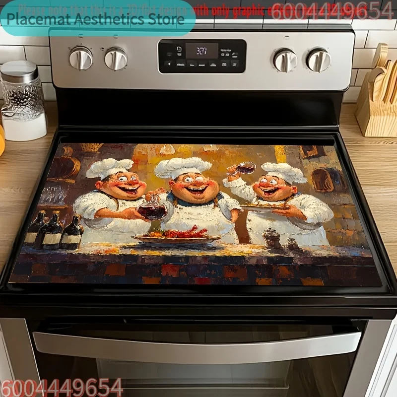 2D Flat Stove Top Protector with Happy Chef and Food Pattern – Scratch & Heat Resistant for Electric Glass Cooktops