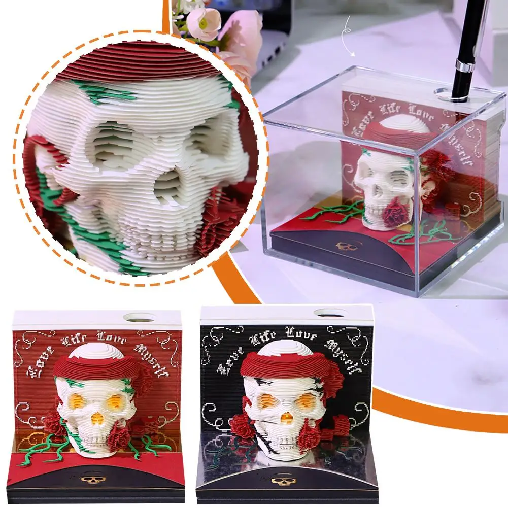 Notepad 3D Model Skulls Sticky Notes Creative Table Stationery Memo Pads Paper Calender 3D Art Desktop G1J0