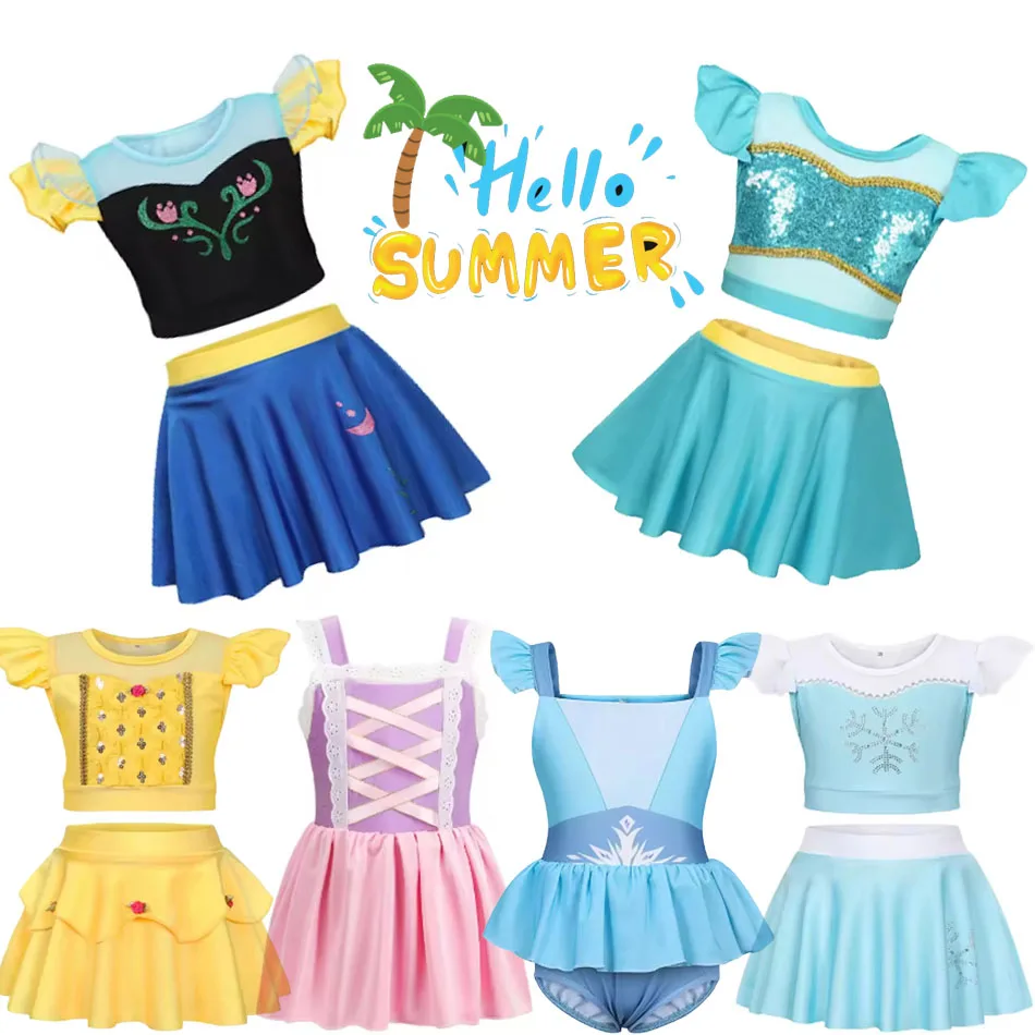 

Fairy Tale Princess Swimsuit for Girls Elsa Anna Snow White Swimwear Belle Child Kids Toddler 2-8Y Bathing Suit with Skirt