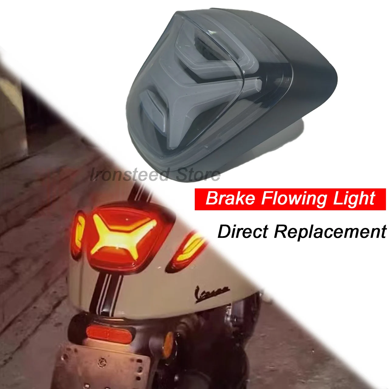 

Подходит для Vespa Sprint Primavera 50 125 150 2013-2023, задние фонари мотоцикла, стоп-сигналы потока воды, встроенный светодиодный тай