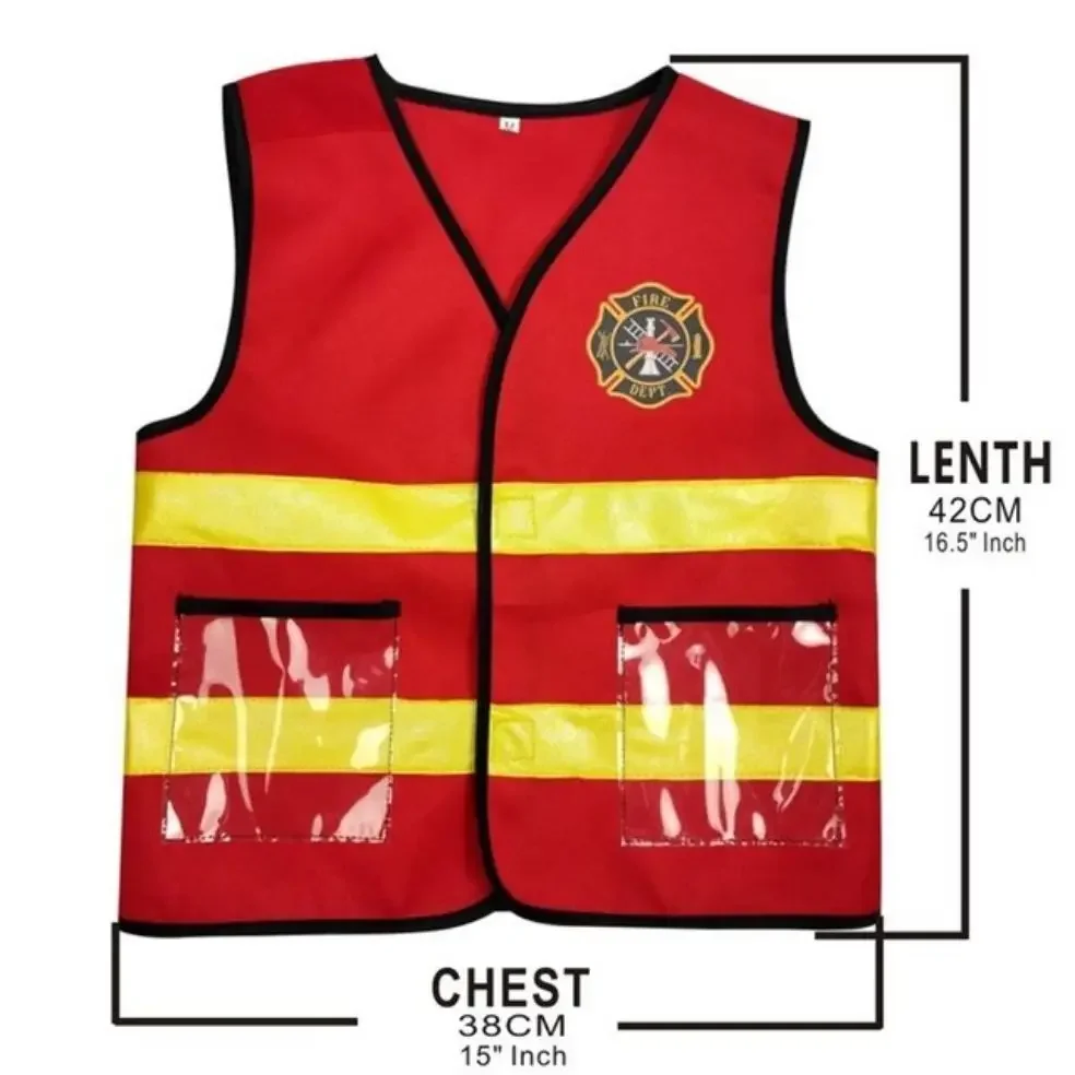 Kids Firefighter Cosplay Clothing Children Little Fireman Firemen Costume Child Halloween Carnival Party Red Hat Vest Toys