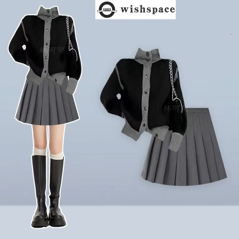 

Korean High-end Set New Spring and Autumn Loose Sweater Cardigan Top+temperament Slimming Skirt Two-piece Set