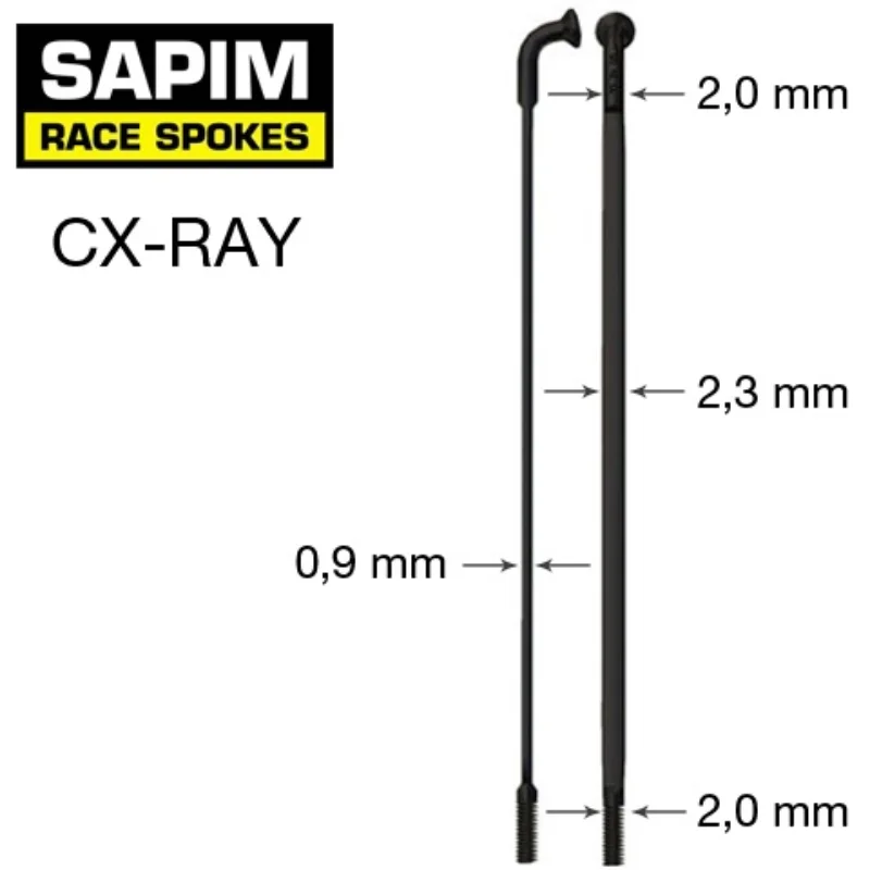 SAPIM CX-Ray Aero Bladed Spokes Bend J-Hook Straight Pull Spoke 2.0-0.9*2.2-2.0mm, 206-306 mm BLACK