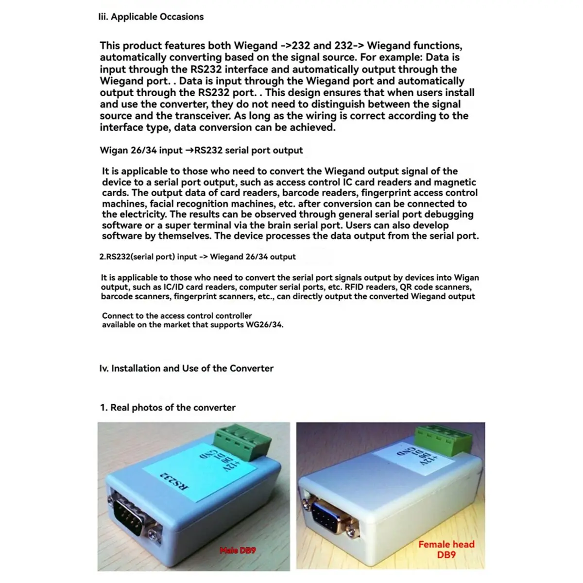 Wiegand Converter Wiegand WG26/WG34/ to RS232 Converter Bidirectional Transmission WG to RS232 Converter