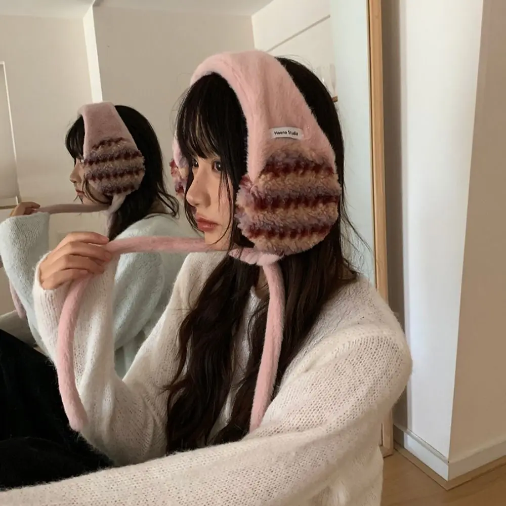 Trendy dikkere wollen oorbeschermer met bandjes, winddicht, effen kleur, gebreide oorbeschermers, warm houden, handgemaakte oorlelletje, warmer, dagelijks