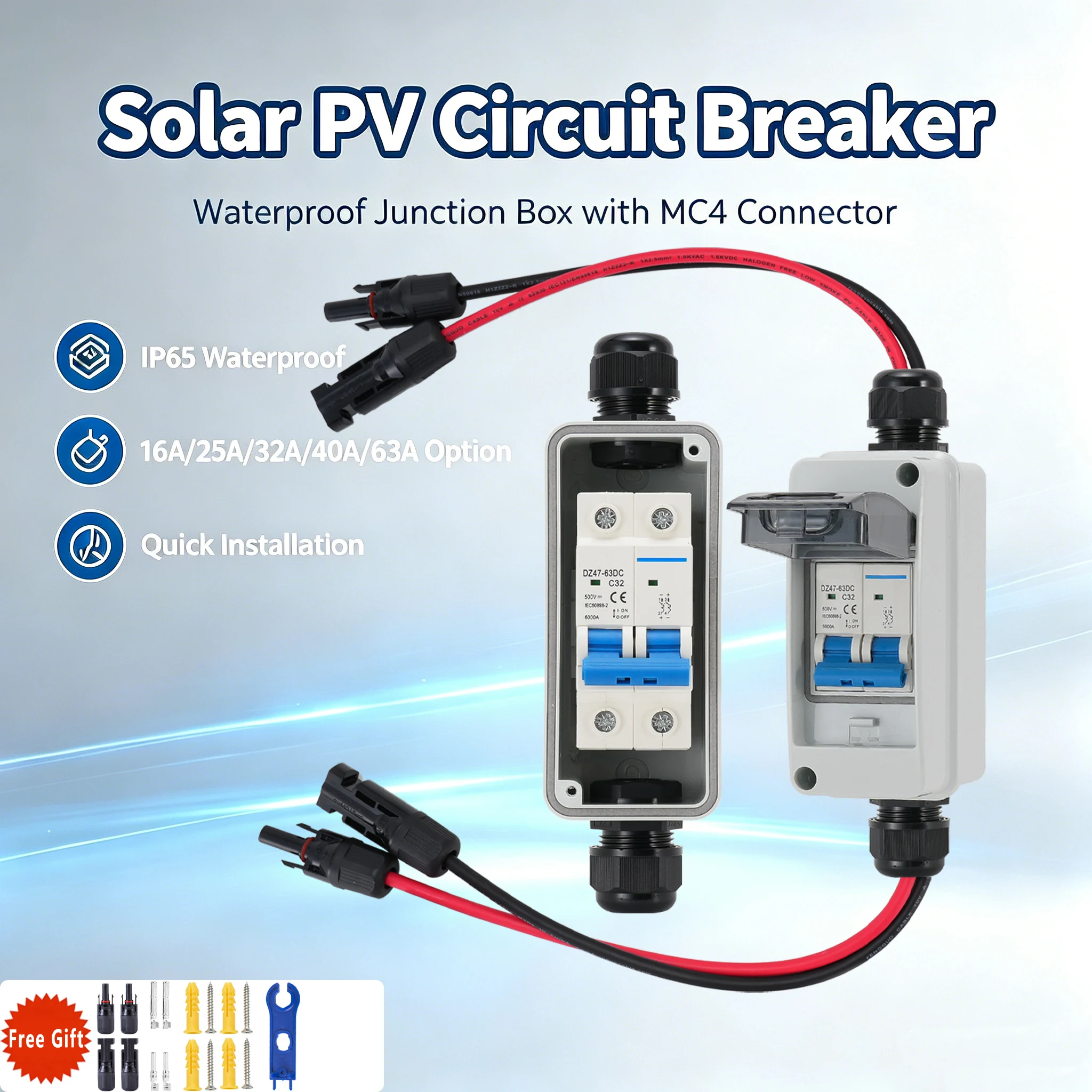 IP65 Waterproof PV DC Circuit Breaker Box With  Connector 16-63A Solar Panel Disconnect Switch