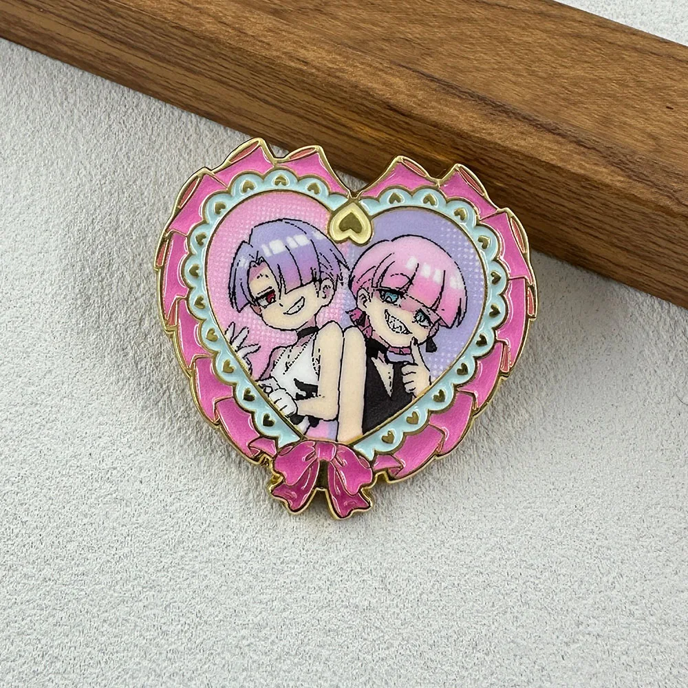 Angel Brothers Enamel Brooch Pink Heart Bow Badge Panty & Stocking with Garterbelt Manga Lapel Pin Fan Accessories Friend Gift