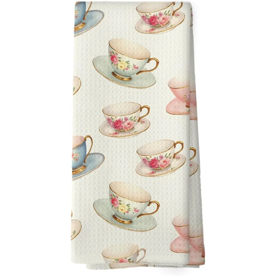 

Vintage Spring Floral Teacups Kitchen Dish Towels Retro Freh Garden Tea Lover Gts Coffee Cup Kitchen Decor Roses Flower Hand To