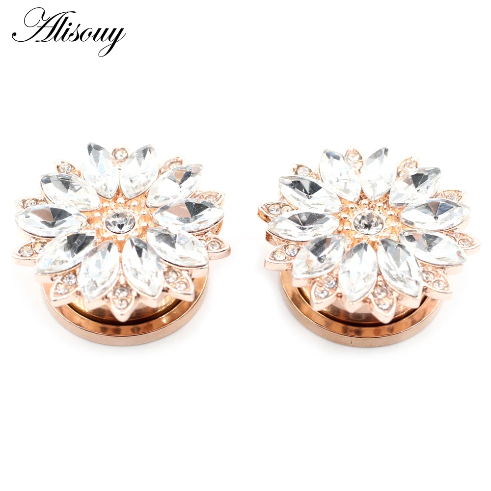Alisouy 2 Stück Edelstahl Blume Zirkonia Mond Stern Uhr Herz Schraube Ohr Tunnel Plugs Expander Messgeräte Körper Piercing Schmuck – Detail 26