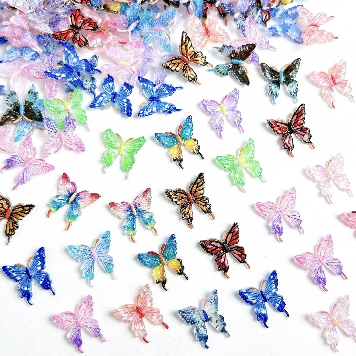 Dreamy Luminous Butterfly Resin Nail Art Decorations Simulated Colorful Shining Butterfly Nail Charms Accessories DIY Nail Parts