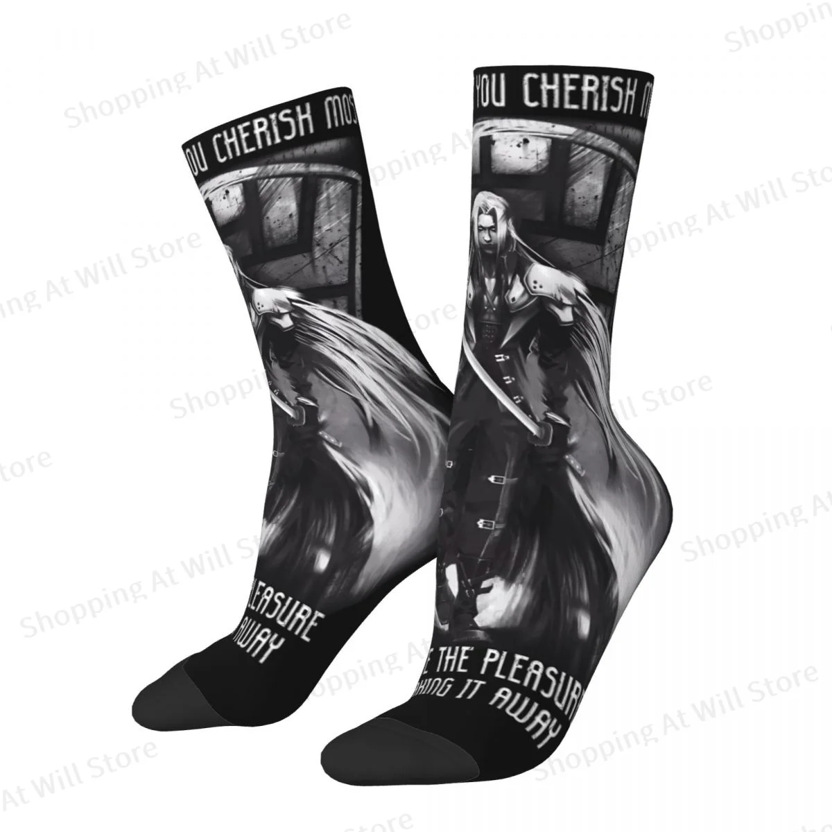 

Final Fantasy Sephiroth FF7 The One Winged Angel Men Women Round neck Socks Windproof NoveltyFour Seasons Stockings Gift