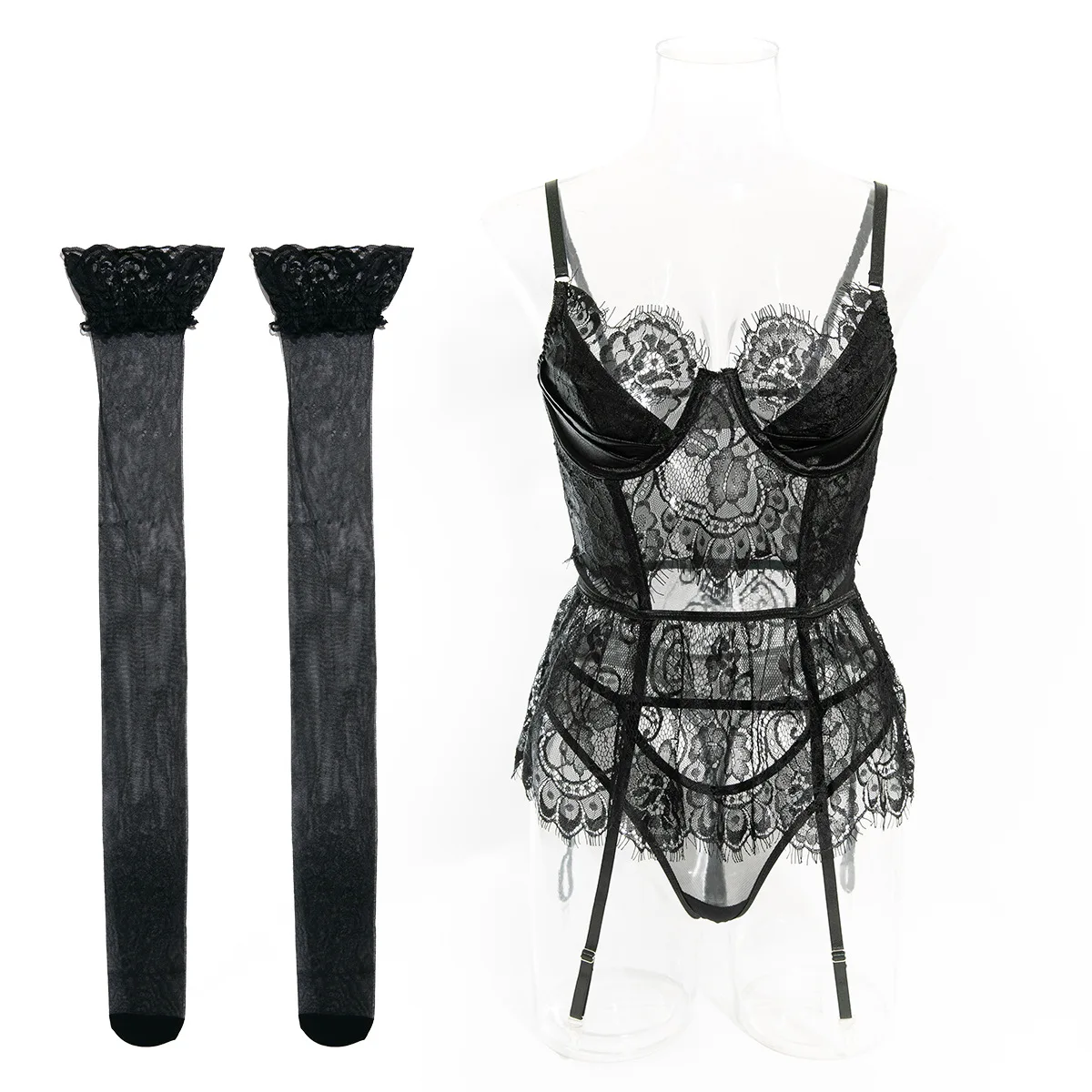 Sexy Body Lingerie Women Lace Corset 2025 Patchwork Eyelash Erotic Lingerie Set Temptation Outfit Perspective Female Underwear