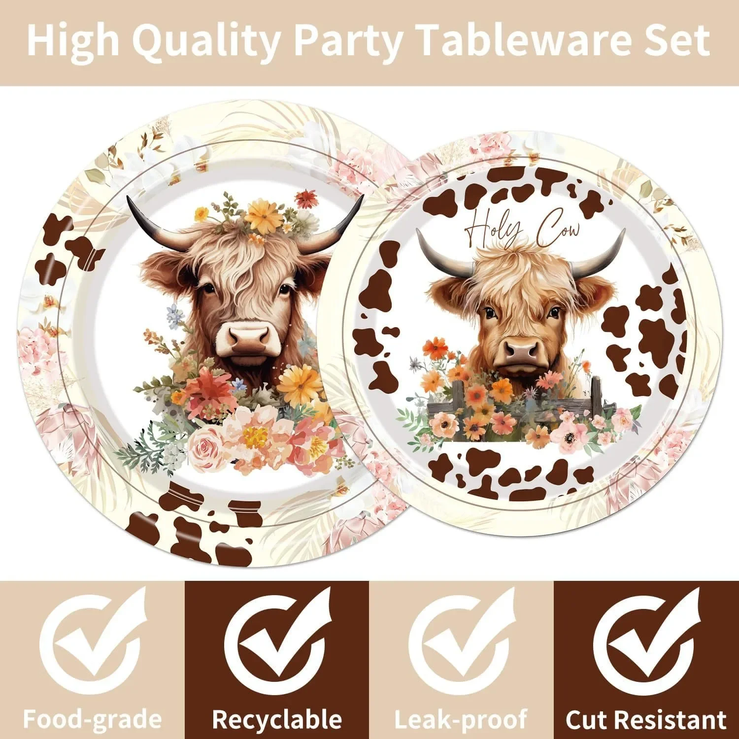 10Guests Holy Cow Theme Disposable Tableware Flower Cow Plates Napkin Cartoon Cow Happy Birthday Party Decor Kids Boy Girl