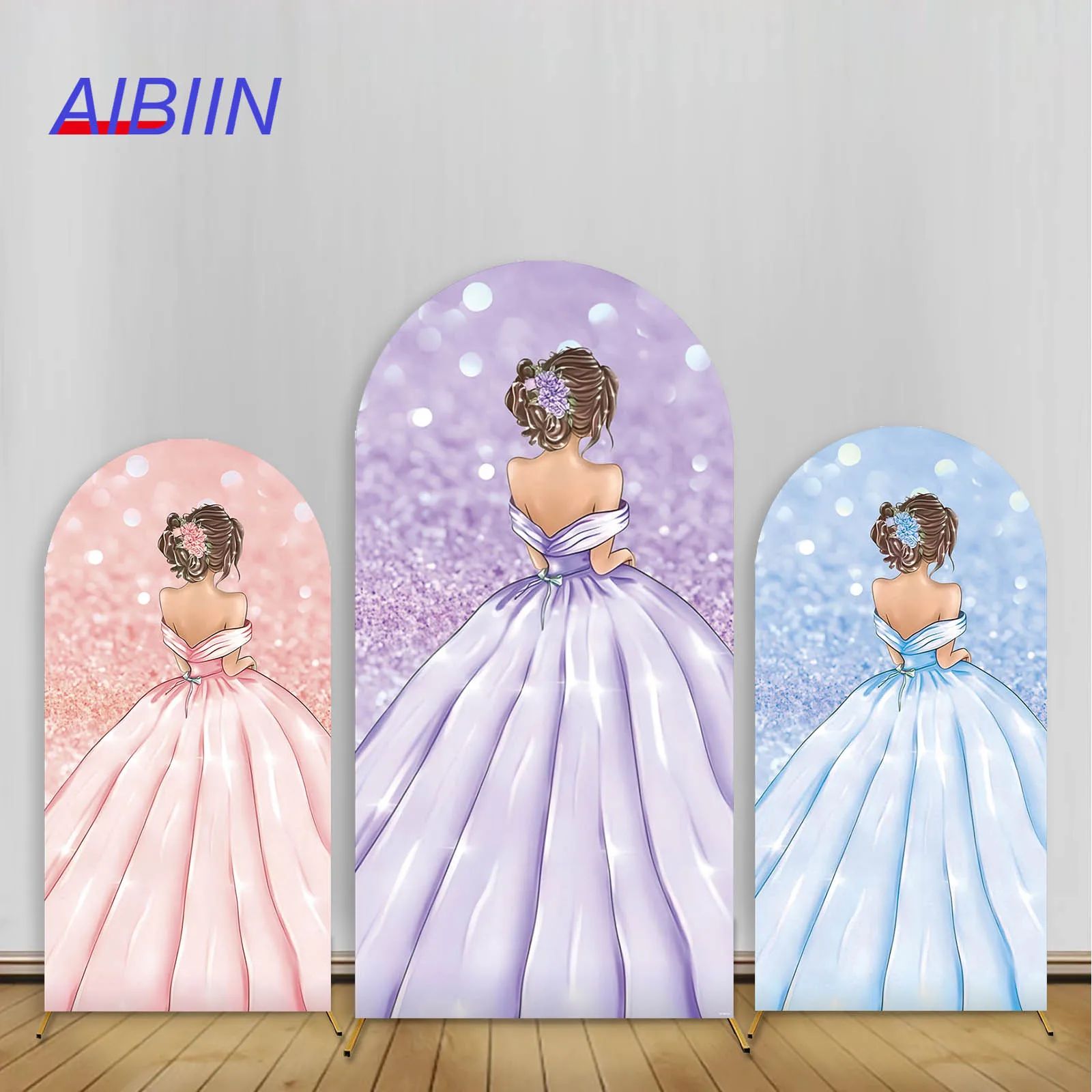 

AIBIIN Quinceanera 15 Year Birthday Arch Backdrop Cover Sweet Princess Glitter Girl Party Decor Cake Portrait Elastic Background