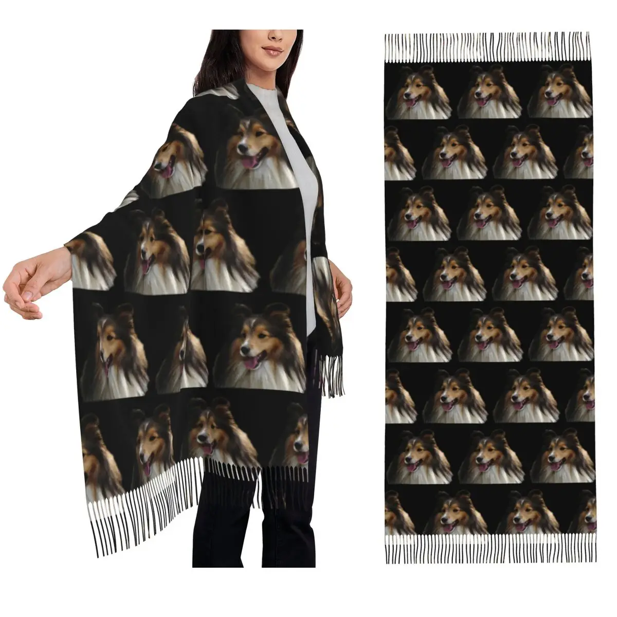 

Sheltie Dog Scarf Tassel Scarves Women Soft Warm Shawls and Wraps Long Fall Winter Shawl Wrap