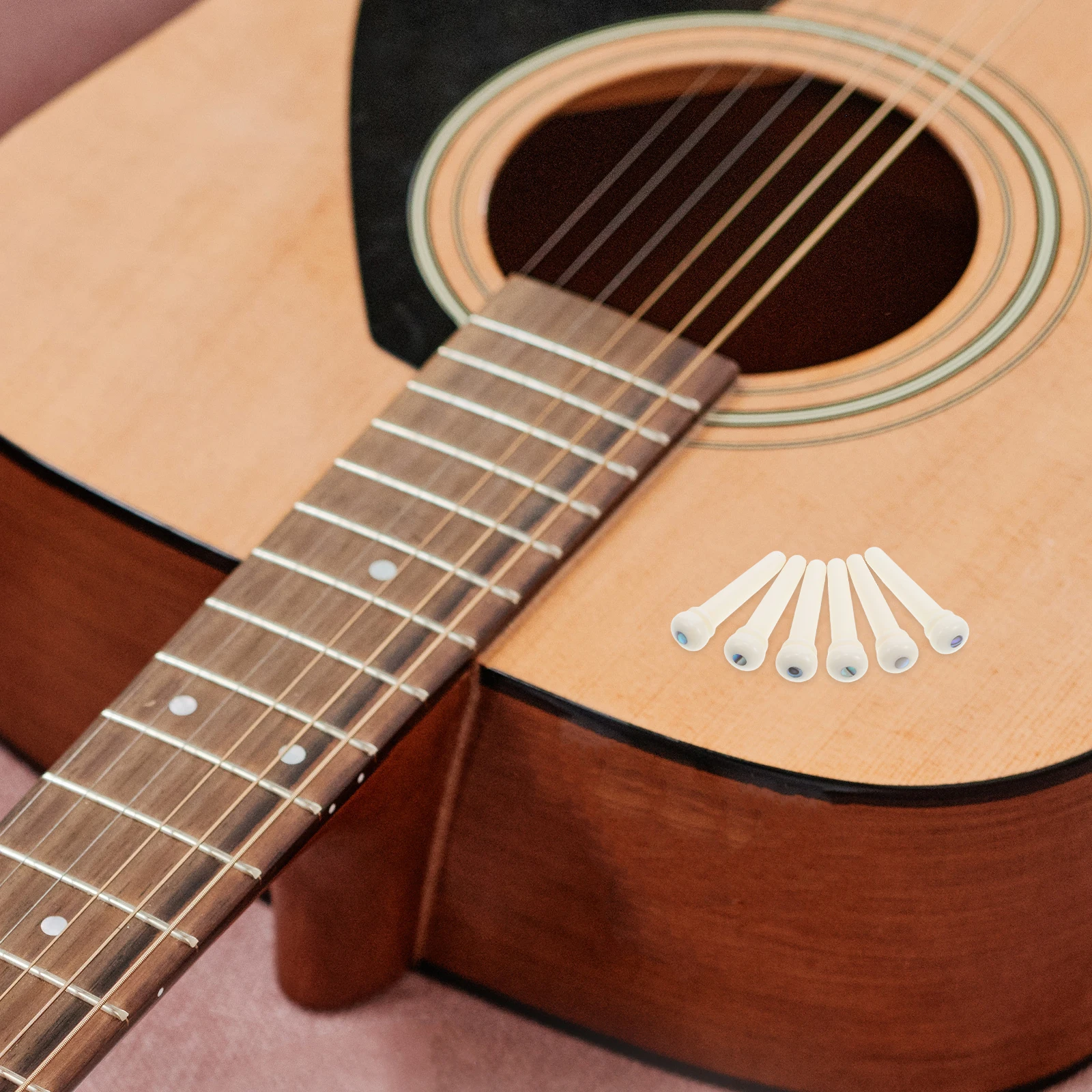 

6pcs Bone Pins Shell Inlay Durable Acoustic Bridge Pins Replacement Stable String Fixing Easy Installation Portable Guitar