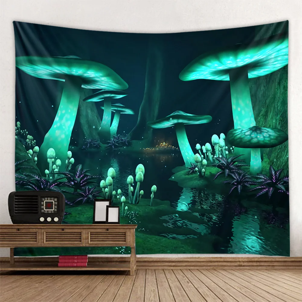 

Tapestry, psychedelic forest mushrooms, room decoration, starry sky, plants, cartoons, bedroom art decoration wall hanging cloth