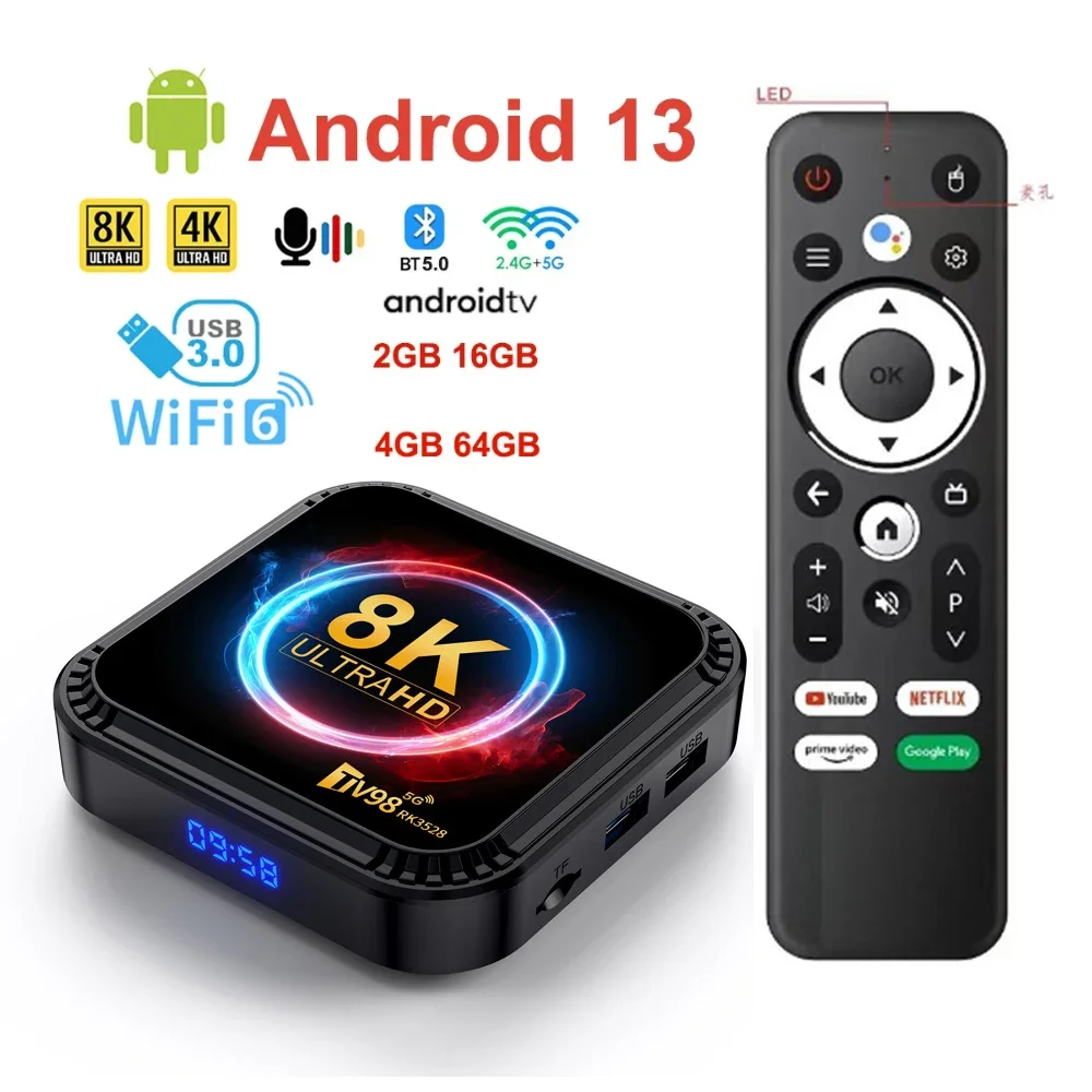 ATV TV Box Android 13 USB3.0 WIFI6 4GB 64GB RK3528 2.4&5G Wifi 8K 2GB 16GB Set Top Box 4K BT Voice Assistant Media Player