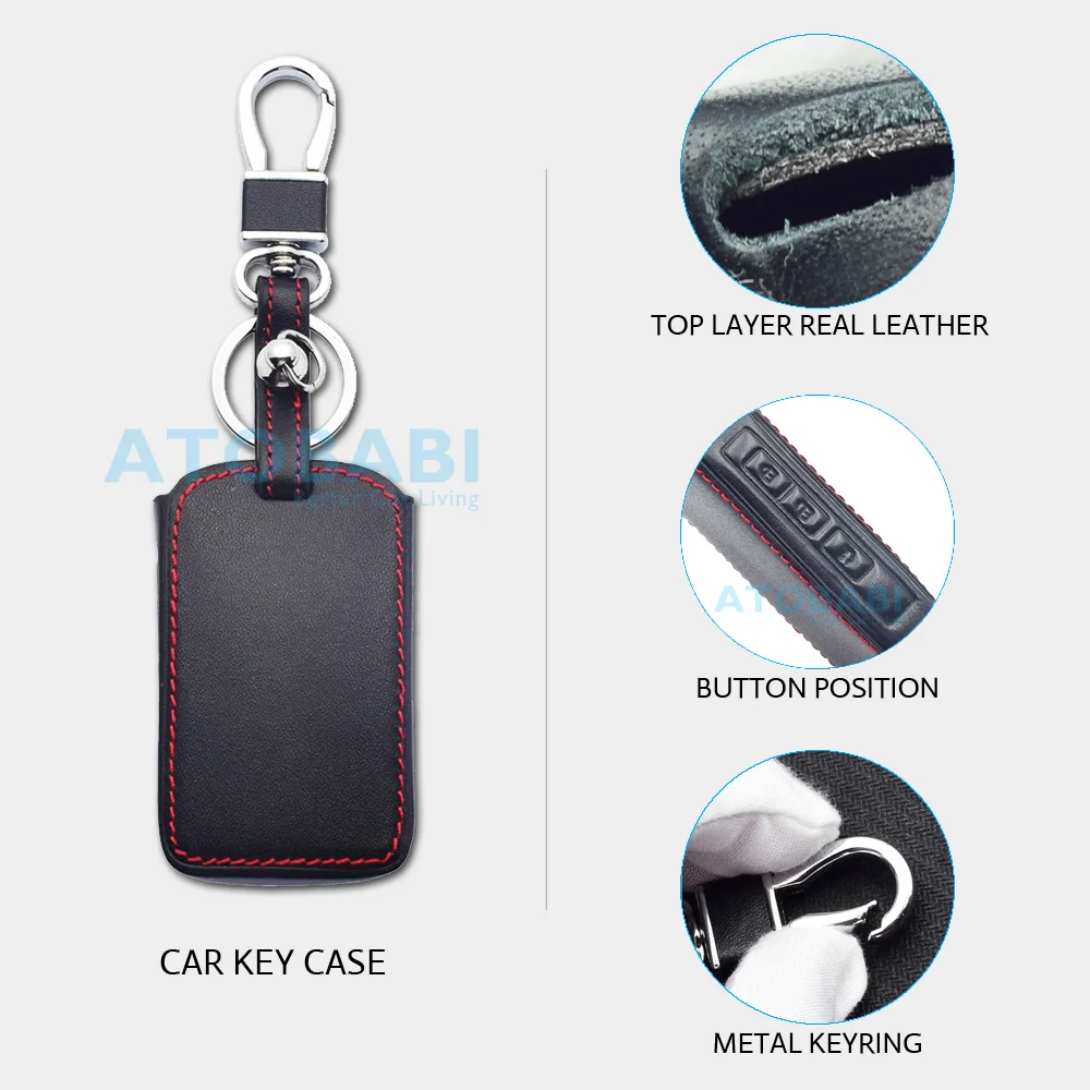 ATOBABI Leather Car Key Case Keychain For Mazda 3 Sedan Hatchback CX-30 CX-5 CX-9 2020 2021 Smart Keyless Remote Control Cover