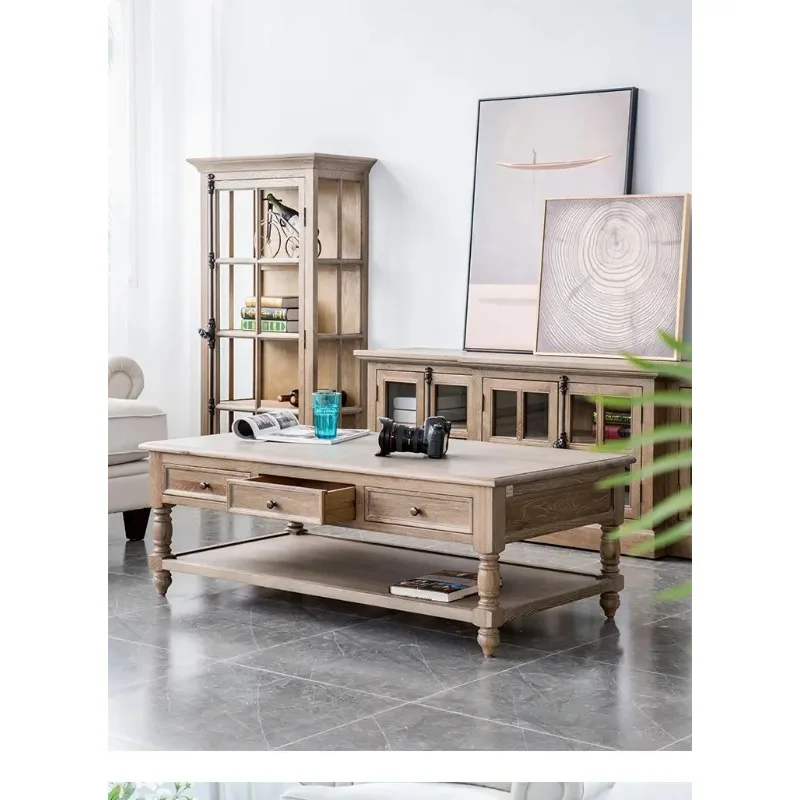 I-28 Solid wood living room coffee table drawer four draw six draw oak coffee table TV cabinet combination