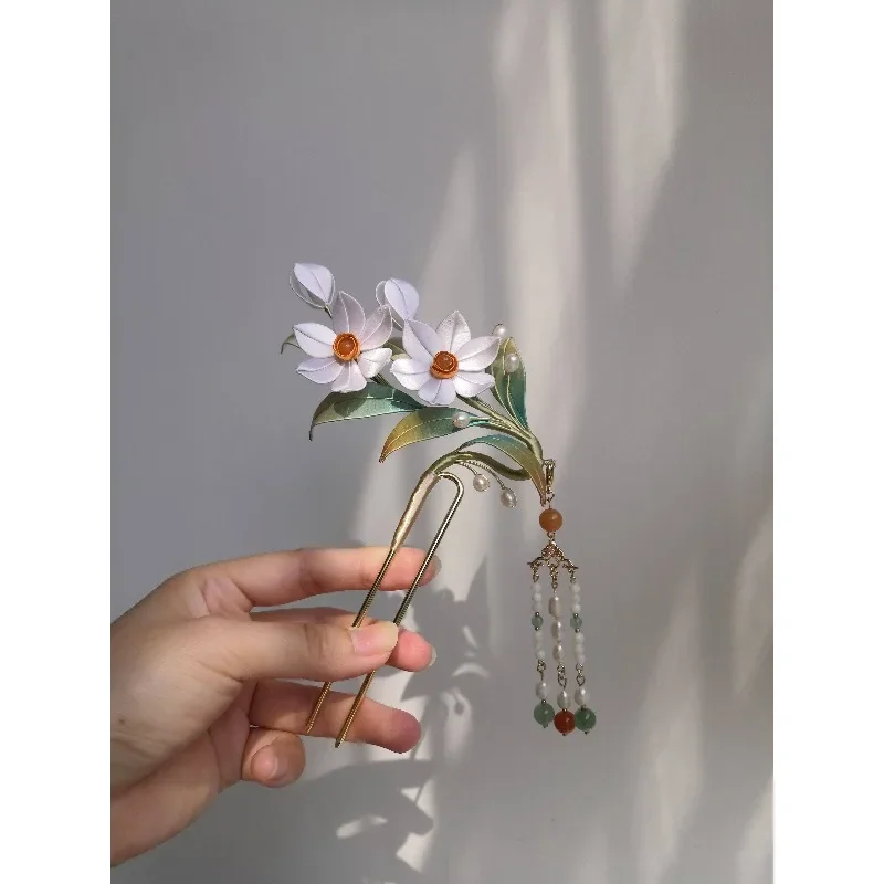 [Yu Linglong] Narcissus · Wrapped Flowers Tassel Hair Accessories Hanfu Accessories Cheongsam Chinese Style
