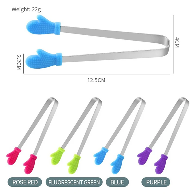 ملقط طعام من السيليكون مانع للإنزلاق ، مشبك حلوى ثلج ، مكعبات ثلج ، قفازات على شكل قفازات ، أواني مطبخ ، فولاذ مقاوم للصدأ ، صغير ، 1 * *