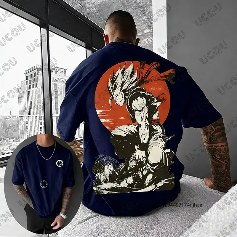 2026 New Dragon Ball Anime Son Goku Print Cotton T-shirt For Men Summer Fitness Retro Street Tees Oversized Clothes Unisex Tops