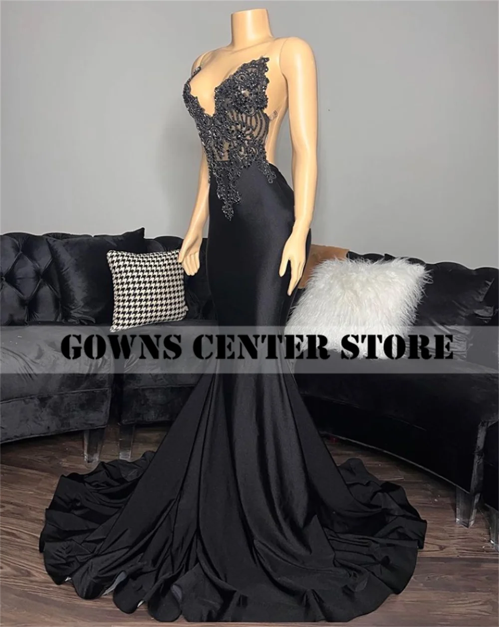 Elegant Black Prom Dresses Luxury Mermaid Evening Dresses Black Girls Beaded Graduation Gown Birthday Party Customized