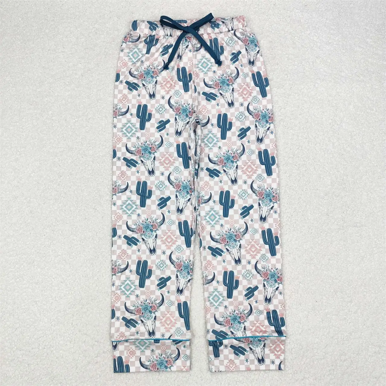 Wholesale Women Boutique Trousers Pajamas Pants Adjustable Adult Western Cow Flower Cactus Plaid Trousers Comfortable Clothing