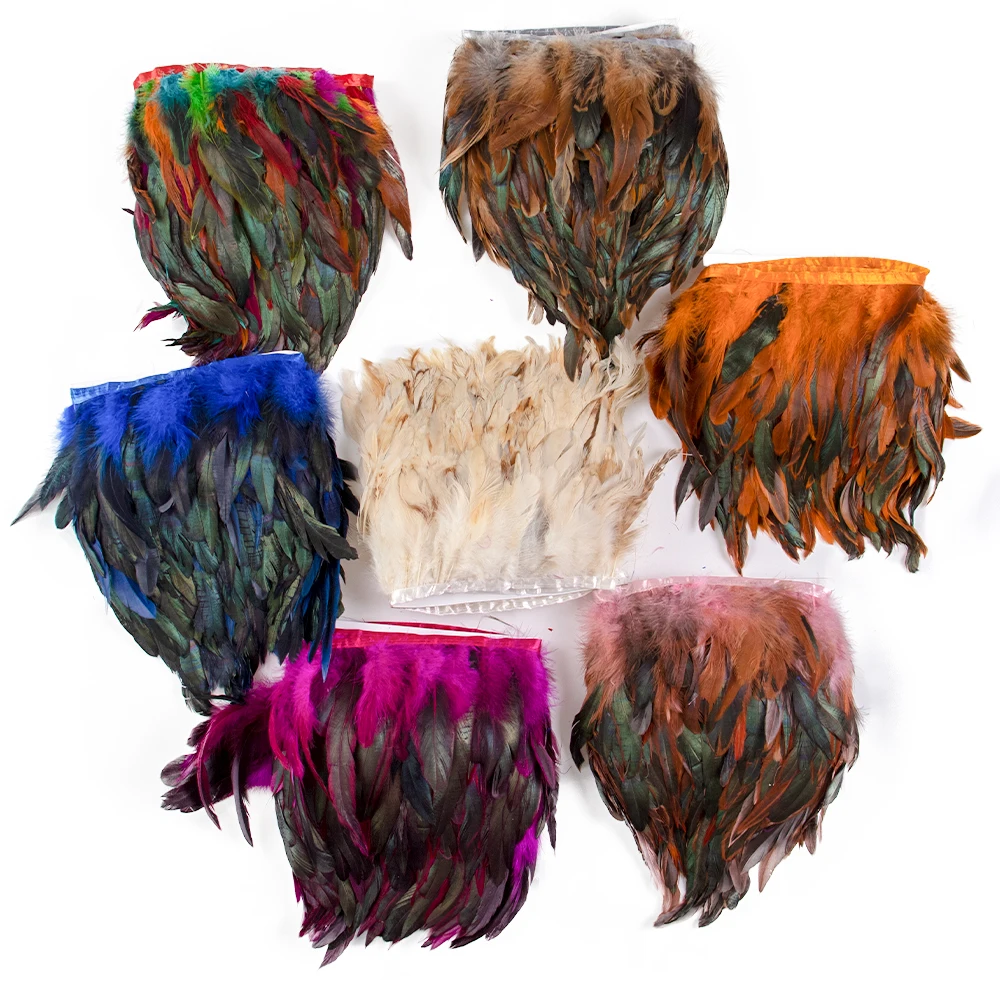 1Meters Natural Rooster Feathers Trim Ribbon Chicken Feather Fringe Trimmings for Sewing Plumes Dress Accessory Home Decoration