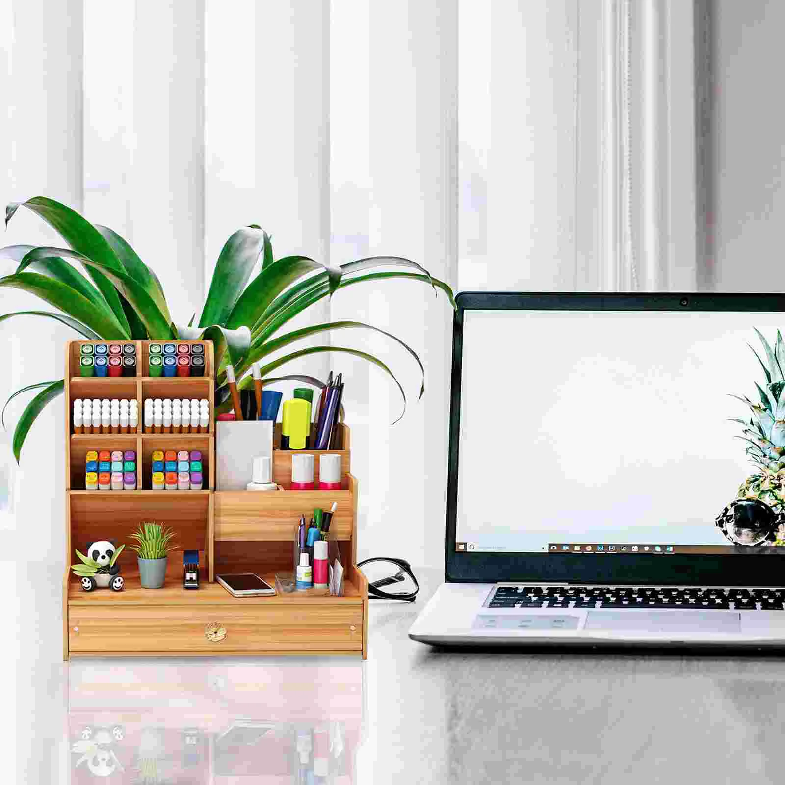 مكاتب Na حامل قلم مستلزمات مكتبية منظم أقلام رصاص مقاوم للاهتراء متعدد الوظائف للأطفال بني فاتح منزلي خشبي للطلاب