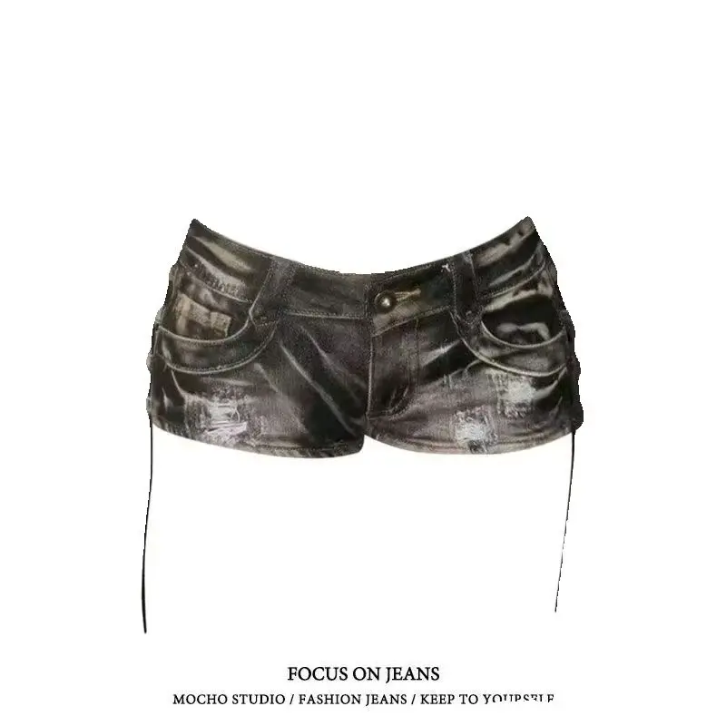 American Spice Girl Washed Strap Low Waist Denim Super Shorts Women 2026 Summer New Slim Hip Wrap Yk2 Shorts Hot Pants