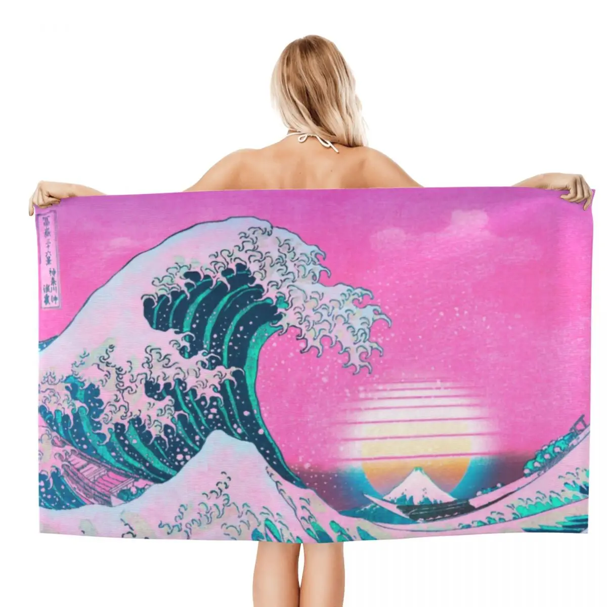 Custom Vaporwave Aesthetic Great Wave Beach Towel Quick Dry Japan Kanagawa Retro Sunset Linen Microfiber Shower Sauna Towels