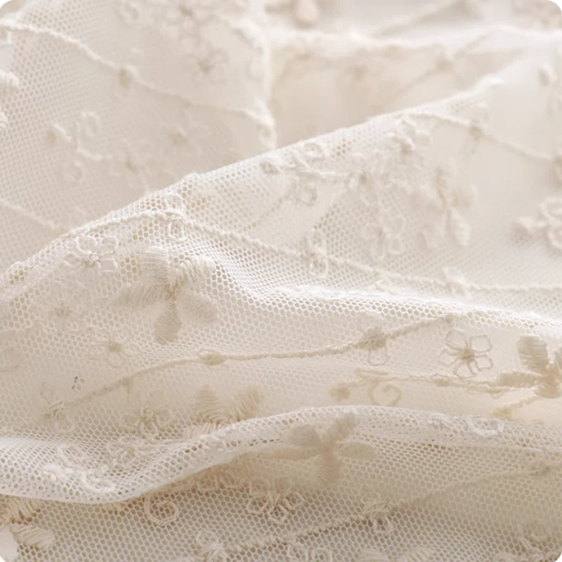 

Beige striped floral mesh solid-color lace fabric for women's dress diy handcrafted fabric