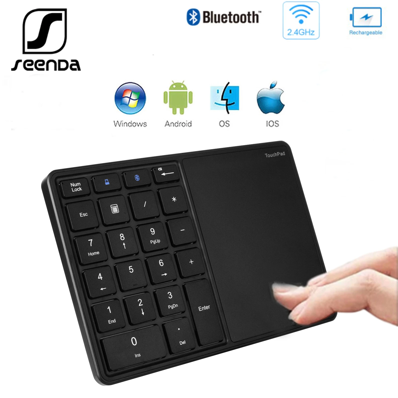 SeenDa 2.4G Bluetooth Keyboard Numeric Keypad 22 Keys Digital Keyboard with Touchpad for Windows IOS Mac OS Android PC Tablet