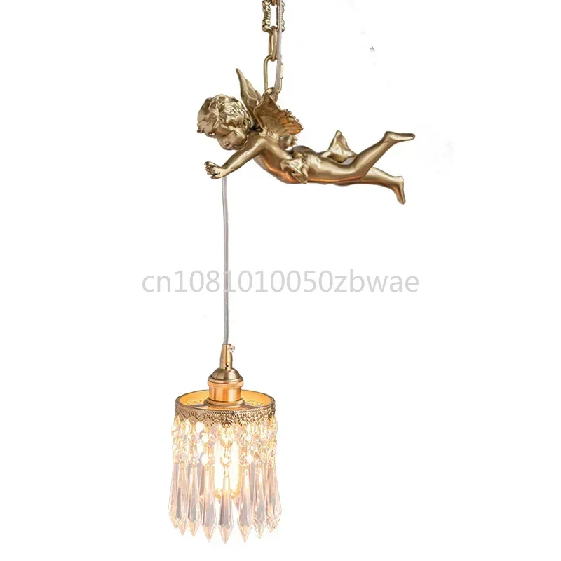 Vintage French All Copper Angel Chandelier Vintage Medieval American Fashion Bedside Restaurant Crystal Lamps