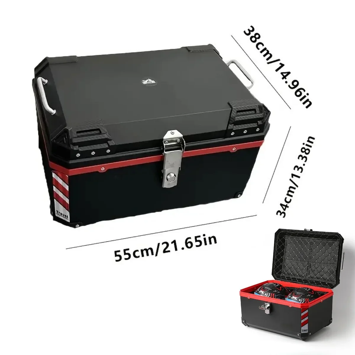 1pc 68L/18 Gallon Motorcycle Luggage Box with Base,Reflective Strips, Interior Padding, motorcycle accessories for Outdoor Ridin