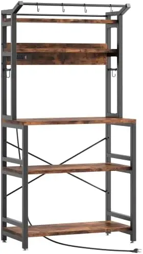 

Bakers Rack with Power Outlet, Microwave Stand with , Coffee with 9 , 5 Tier Large Capacity and Strong Metal for Kitchen, Vin